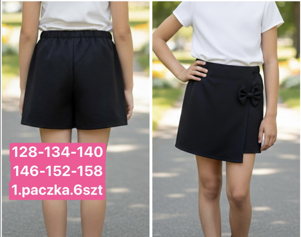 Spódnice dziewczęce Roz 128-164, 1 kolor Paczka 6 szt